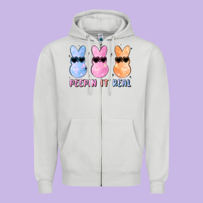 Peepin It Real Easter Glitter Zipper Hoodie Designed By Maliassmallbusiness