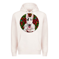 Pale Pink Christmas Bull Terrier Premium Hoodie - RanaPortraitStore