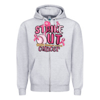 Heather Grey strike out cancer baseball Zipper Hoodie - MaliasSmallBusiness