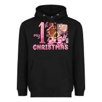 Black my first christmas pink reindeer Heavyweight Hoodie - MaliasSmallBusiness