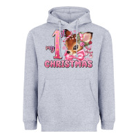 My First Christmas Pink Reindeer Heavyweight Hoodie | Teevron