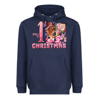 Navy my first christmas pink reindeer Heavyweight Hoodie - MaliasSmallBusiness