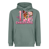 Sage my first christmas pink reindeer Heavyweight Hoodie - MaliasSmallBusiness