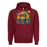 Burgundy austism sunflower Zipper Hoodie - MaliasSmallBusiness