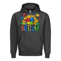Charcoal Heather austism sunflower Zipper Hoodie - MaliasSmallBusiness