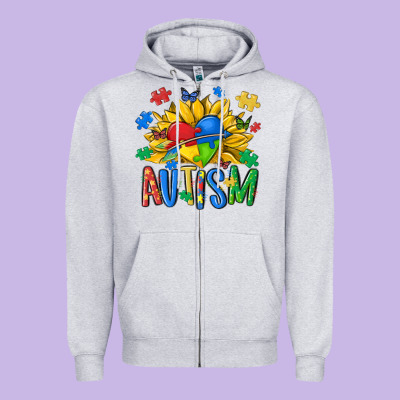 Austism Sunflower Zipper Hoodie Designed By Maliassmallbusiness