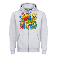 Heather Grey austism sunflower Zipper Hoodie - MaliasSmallBusiness