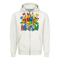 Oatmeal Heather austism sunflower Zipper Hoodie - MaliasSmallBusiness