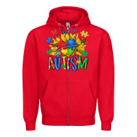 Red austism sunflower Zipper Hoodie - MaliasSmallBusiness