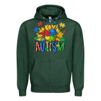 Sports Green austism sunflower Zipper Hoodie - MaliasSmallBusiness