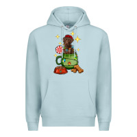 Blue Mist Christmas coffee cup with Labrador Premium Hoodie - RanaPortraitStore
