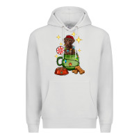 Dove Grey Christmas coffee cup with Labrador Premium Hoodie - RanaPortraitStore