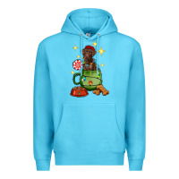Ocean Blue Christmas coffee cup with Labrador Premium Hoodie - RanaPortraitStore