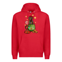 Red Christmas coffee cup with Labrador Premium Hoodie - RanaPortraitStore