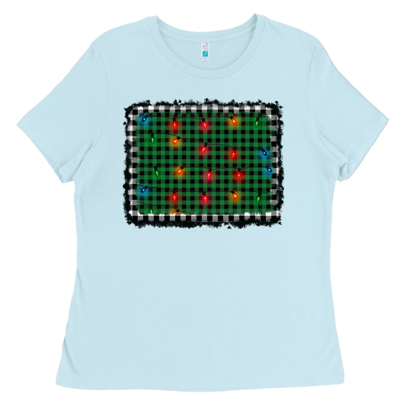 Christmas Buffalo Plaid And Lights Background Ladies Tee by AdoDesignShop | Teevron
