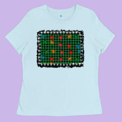Christmas Buffalo Plaid And Lights Background Ladies Tee Designed By Adodesignshop
