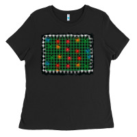 Black christmas buffalo plaid and lights background Ladies Tee - AdoDesignShop