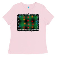 Bubblegum Pink christmas buffalo plaid and lights background Ladies Tee - AdoDesignShop