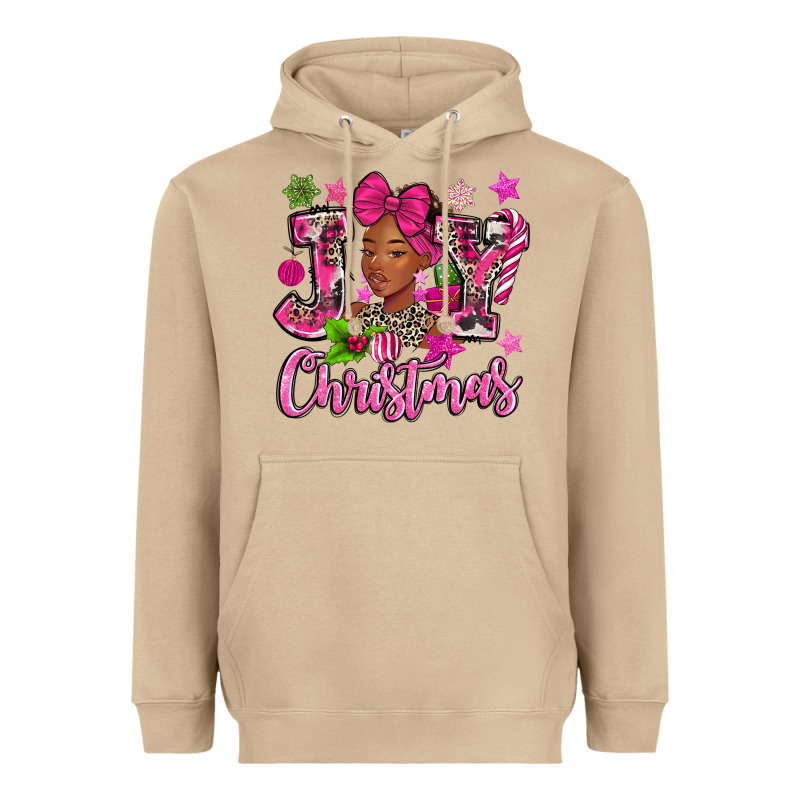 Pink Christmas Joy Black Woman Heavyweight Hoodie by MaliasSmallBusiness | Teevron