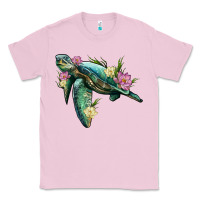Bubblegum Pink sea turtle with lotus Classic Tee - Artiststas