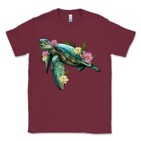 Burgundy sea turtle with lotus Classic Tee - Artiststas