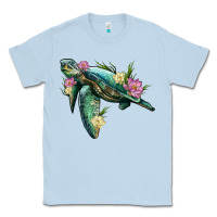 Dusty Blue sea turtle with lotus Classic Tee - Artiststas