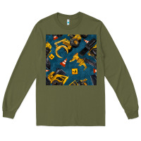 Army Green construction vehicles seamless pattern Long Sleeve Tee - BundleAndBundleShop