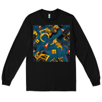 Black construction vehicles seamless pattern Long Sleeve Tee - BundleAndBundleShop