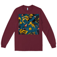Burgundy construction vehicles seamless pattern Long Sleeve Tee - BundleAndBundleShop