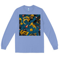 Colony Blue construction vehicles seamless pattern Long Sleeve Tee - BundleAndBundleShop