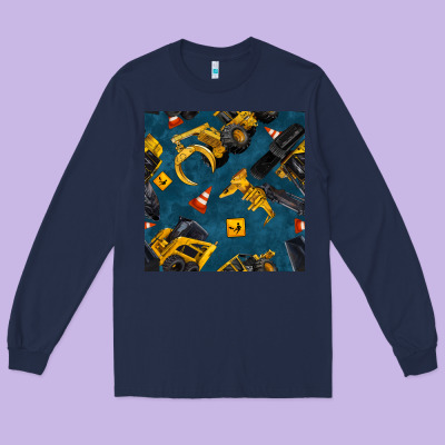 Construction Vehicles Seamless Pattern Long Sleeve Tee Designed By Bundleandbundleshop