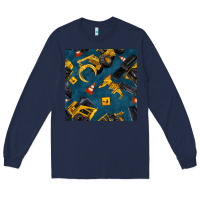 Navy construction vehicles seamless pattern Long Sleeve Tee - BundleAndBundleShop