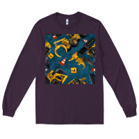 Plum construction vehicles seamless pattern Long Sleeve Tee - BundleAndBundleShop