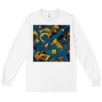White construction vehicles seamless pattern Long Sleeve Tee - BundleAndBundleShop