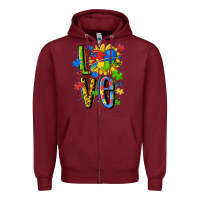 Burgundy autism love Zipper Hoodie - MaliasSmallBusiness