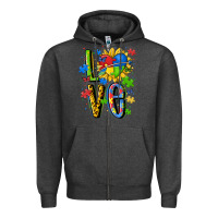 Charcoal Heather autism love Zipper Hoodie - MaliasSmallBusiness
