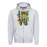 Heather Grey autism love Zipper Hoodie - MaliasSmallBusiness