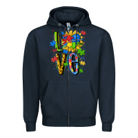 Navy autism love Zipper Hoodie - MaliasSmallBusiness