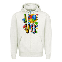Oatmeal Heather autism love Zipper Hoodie - MaliasSmallBusiness