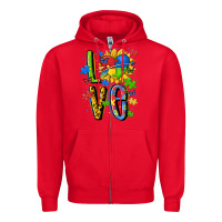 Red autism love Zipper Hoodie - MaliasSmallBusiness