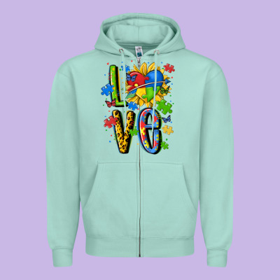 Autism Love Zipper Hoodie Designed By Maliassmallbusiness