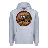 Heather Grey Christmas Tractor Premium Hoodie - RanaPortraitStore