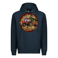 Navy Christmas Tractor Premium Hoodie - RanaPortraitStore