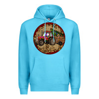 Ocean Blue Christmas Tractor Premium Hoodie - RanaPortraitStore