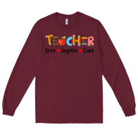 Burgundy teacher love inspıre care wıth  and pen Long Sleeve Tee - Artiststas