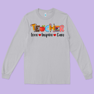 Teacher Love Inspıre Care Wıth  And Pen Long Sleeve Tee Designed By Artiststas