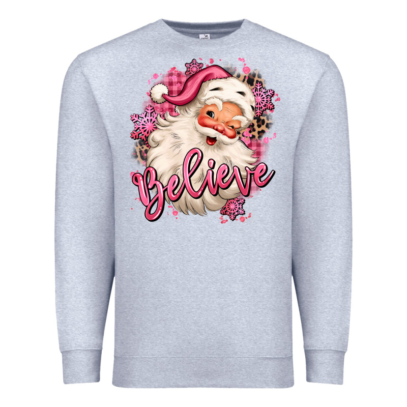 Believe Pink Christmas Santa Claus Premium Sweatshirt by MaliasSmallBusiness | Teevron