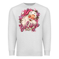 Oatmeal Heather believe pink christmas santa claus Premium Sweatshirt - MaliasSmallBusiness