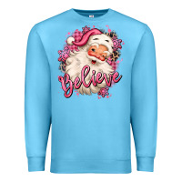 Ocean Blue believe pink christmas santa claus Premium Sweatshirt - MaliasSmallBusiness
