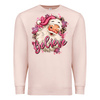 Pale Pink believe pink christmas santa claus Premium Sweatshirt - MaliasSmallBusiness